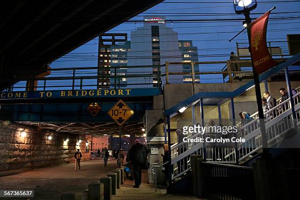 Bridgeport, Connecticut is a transportation hub for the state. Commuters arrive by train in downtown Bridgeport at the end of the day on Oct. 29,...