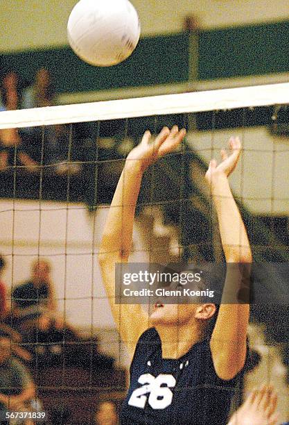 Chaparral.2.GMK Chaparral High girls volleyball middle blocker Kelli Tennant, goes up for a block during a game against Upland. These photos were...