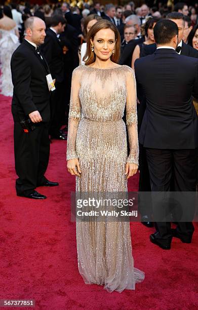 March 2, 2014 Angelina Jolie arrives at the 86th Annual Academy Awards on Sunday, March 2, 2014 at the Dolby Theatre at Hollywood & Highland Center...