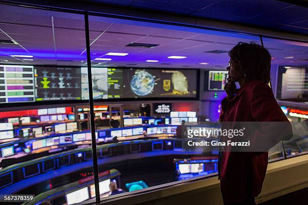 Scientist Claudia Alexander on the view deck at Mission Control, is NASA's point person for the Rosetta mission on October 30, 2014 in Pasadena,...