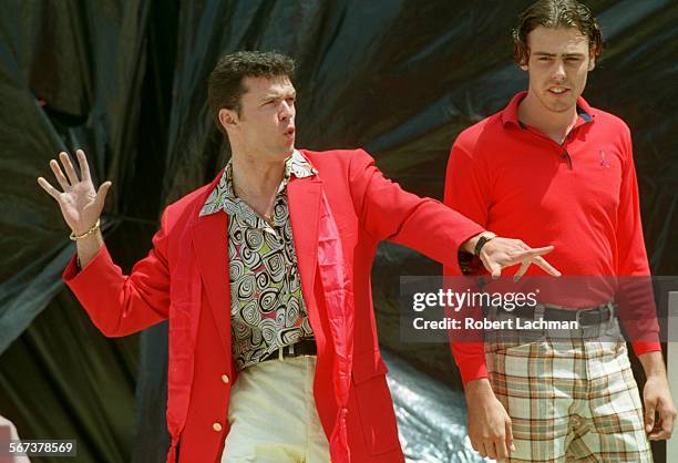 Polyester/Red.RDL Claudio Grubaciki as Dr. Dave and Anthony Tressler as Eugene McNeeley act during the Commedia Dell Arte Theatre Company...