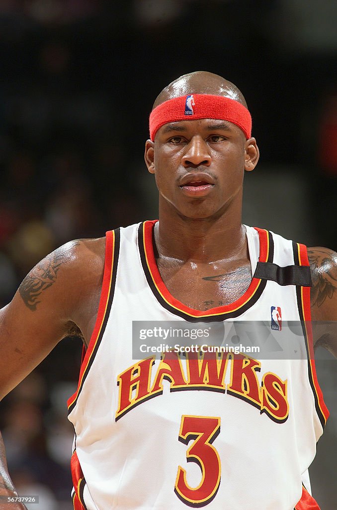 Al Harrington of the Atlanta Hawks looks on during the game against