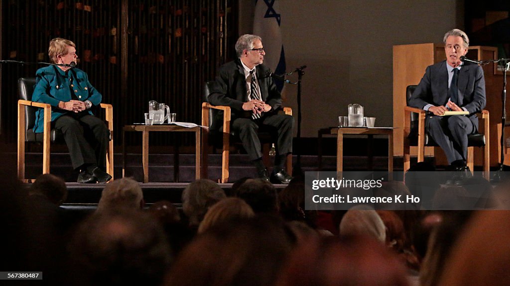 ENCINO, CA. OCT. 29, 2014. District 3 candidates Sheila Kuehl(left) and Bobby Shriver(right) in a de