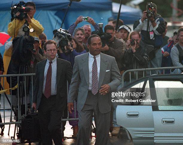 For mika.1122.RG  O.J. Simpson leaves the Santa Monica Courthouse after a day of testifying in his civil trial for the murders of Nicole...