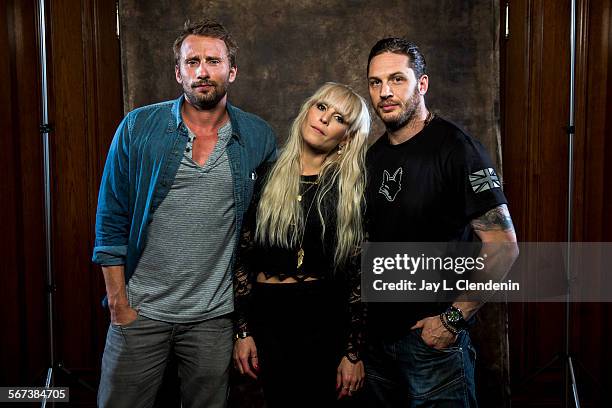 Matthias Schoenaerts, Noomi Rapace and Tom Hardy, from left, are photographed during a day of promotion for the new film, "The Drop," at the Toronto...