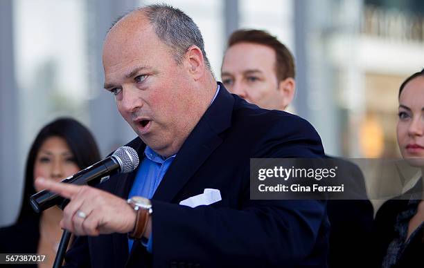 Victims attorney John Manly speaks to the press after former LAUSD teacher Robert Pimentel was sentenced to 12 years in prison for molesting students...