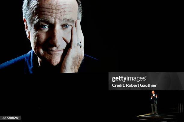 August 25, 2014: Comedian Billy Crystal pays tribute to the late Robin Williams onstage during the show at the 66th Annual Primetime Emmy Awards at...