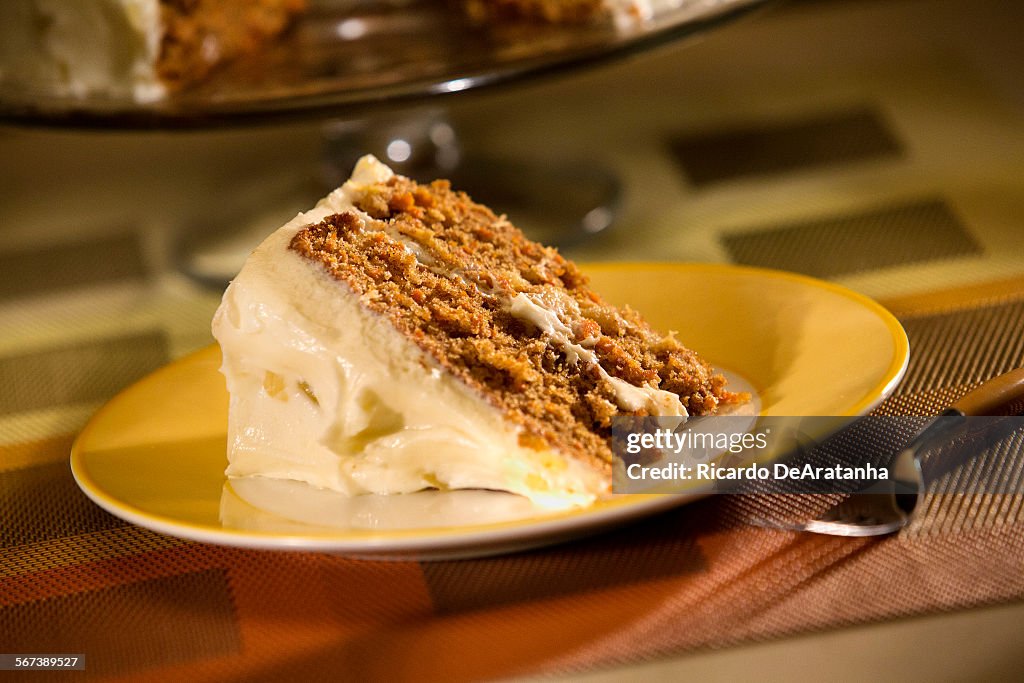 LOS ANGELES, CA - JUNE 4, 2014 - Culinary SOS - Carrot Cake, from Madonna Inn, photographed in the L