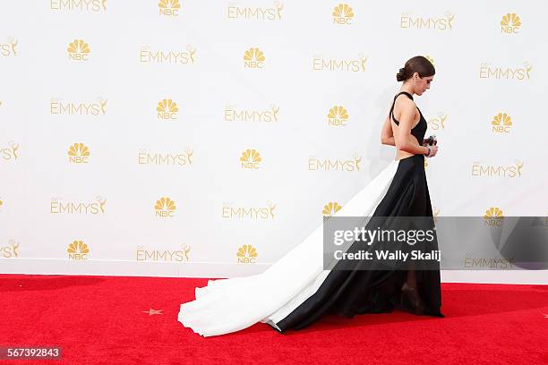 August 25, 2014: Lizzy Caplan arriving at the 66th Annual Primetime Emmy Awards at Nokia Theatre L.A. LIVE.