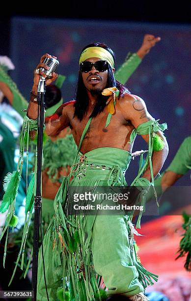 Andre 3000 of the group Outkast performs "Hey Ya!" during the 46th Annual Grammy Awards show at the Staples Center in Los Angeles, Calif., Sunday,...