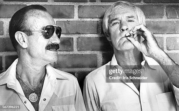 File photo of former FBI agent and convicted criminal G Gordon Liddy & American psychologist Dr Timothy Leary before their public debate in Los...