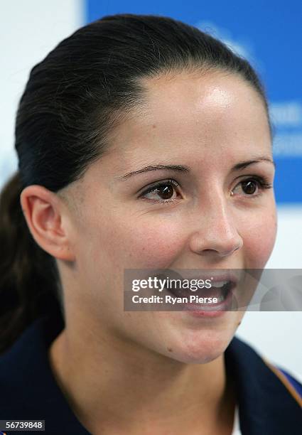 Loudy Tourky of Australia speaks to the media during practice for the Australian Diving Championships at Melbourne Sports and Aquatic Centre February...
