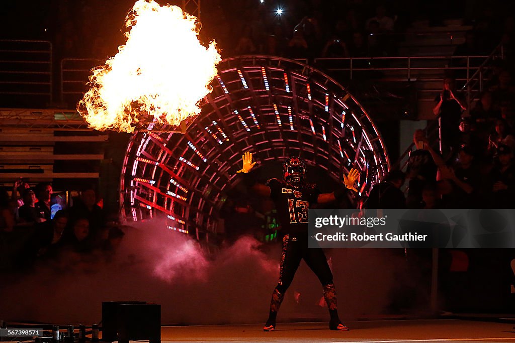 ANAMEIM CA, SATURDAY, APRIL 5, 2014 - LA Kiss defensive back Mervin Brookens enters the field during