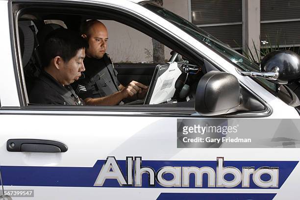 Walter Yu , a volunteer with the Alhambra Police Department, engages large Chinese audiences on Weibo as he rides on patrol with Sergeant Edward...