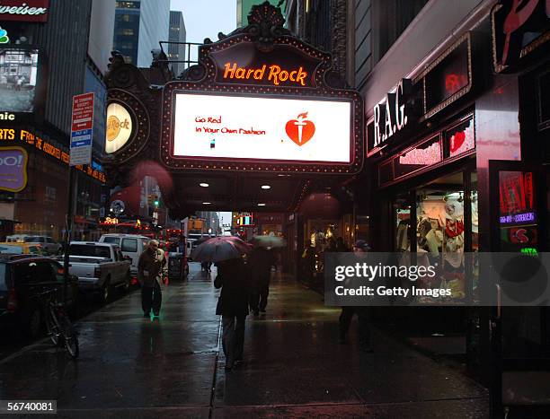 In recognition of National Wear Red Day on Friday Feb 3, the Hard Rock Cafe Marquee displays The American Heart Association's "Go Red For Women"...