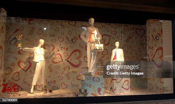 In recognition of National Wear Red Day on Friday Feb 3, The Macy's Department Store windows are decorated to promote The American Heart...