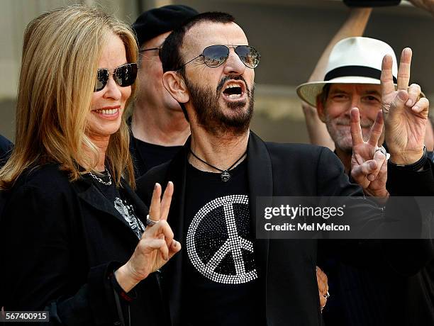 Left to right-Legendary music icon Ringo Starr celebrates his 74th birthday with his wife, actress Barbara Bach in front of the Capitol Records...