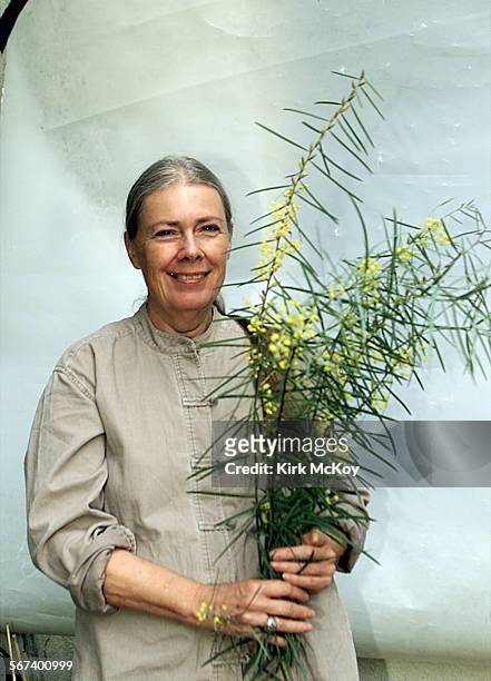 Foliage.07.KMChristine Rosmini with her Acacia iteaphylla plant.