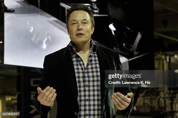 Elon Musk, CEO of SpaceX, introduces new Dragon V2 spacecraft at SpaceX facilities in Hawthorne on May 29, 2014. SpaceX CEO & Chief Designer Elon...