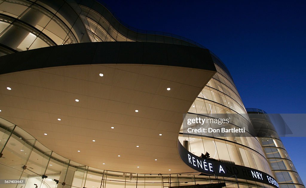 The curvy glass front of the Renée and Henry Segerstrom Concert Hall, a $200 million dollar music pa
