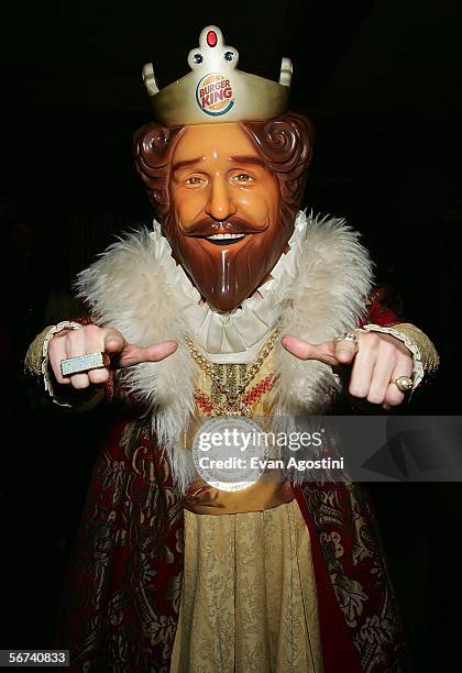 Burger King mascot, The King poses in the green room during the "Jimmy Kimmel Live" Show at Super Bowl XL February 3, 2006 at the Gem Theatre in...