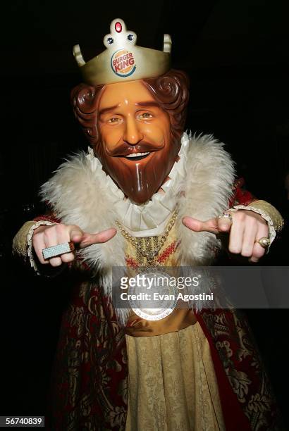 Burger King mascot, The King poses in the green room during the "Jimmy Kimmel Live" Show at Super Bowl XL February 3, 2006 at the Gem Theatre in...