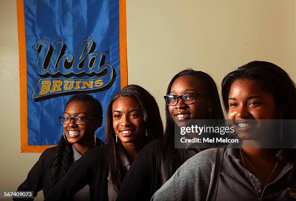 Left to right-Raven Tripplett Sabrina Montgomery Melissa Alvarez and Jahmia Edwards seniors at Alliance Ouchi High School in Los Angeles have all...