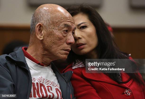 February 26, 2014 - David Tran, chief executive and founder of Huy Fong Foods Inc., left, and Donna Lam, Huy Fong Foods executive operations manager,...