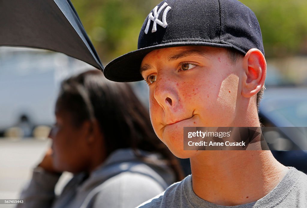 PALMDALE, CA. - APRIL 20, 2014: Taylor Donis (CQ), 15,stares at the bedroom where a 16 year-old Palm