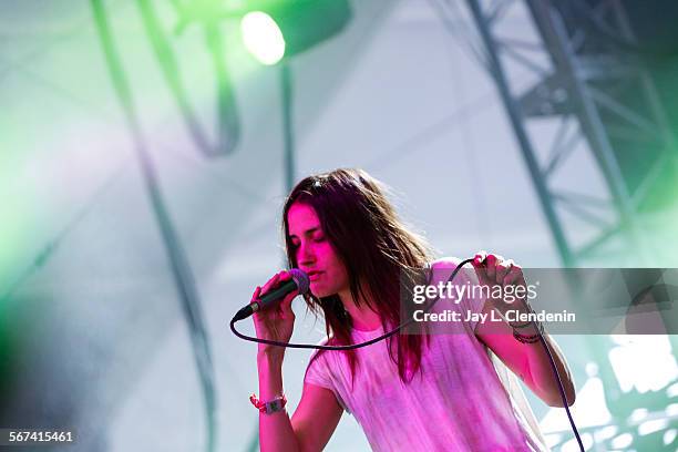 Theresa Wayman, of the Los Angeles band, Warpaint, performs on the second day of the second weekend of the Coachella Valley Music and Arts Festival,...