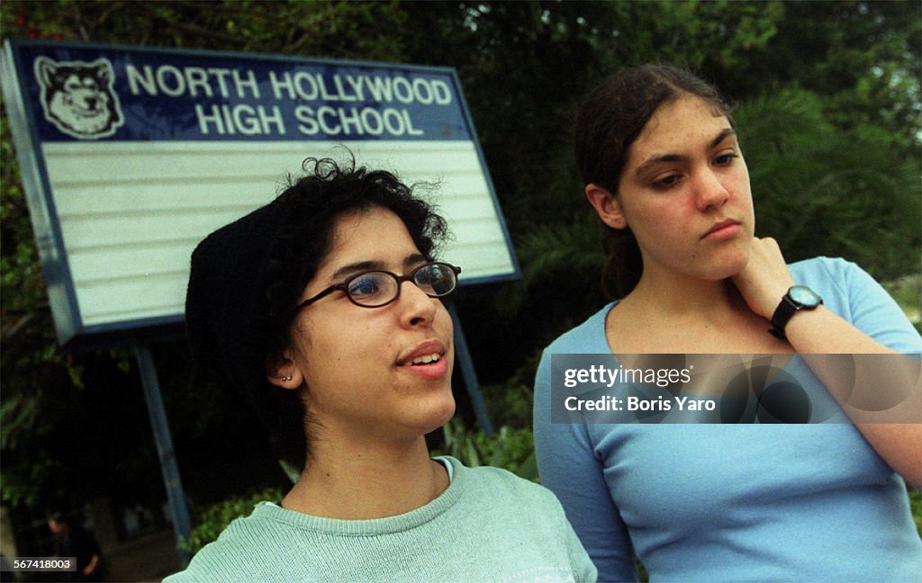 North Hollywood High School students (l to R) Sheiva Rezvani, 16, (cq) and Adrienne HerbstHolmes,15