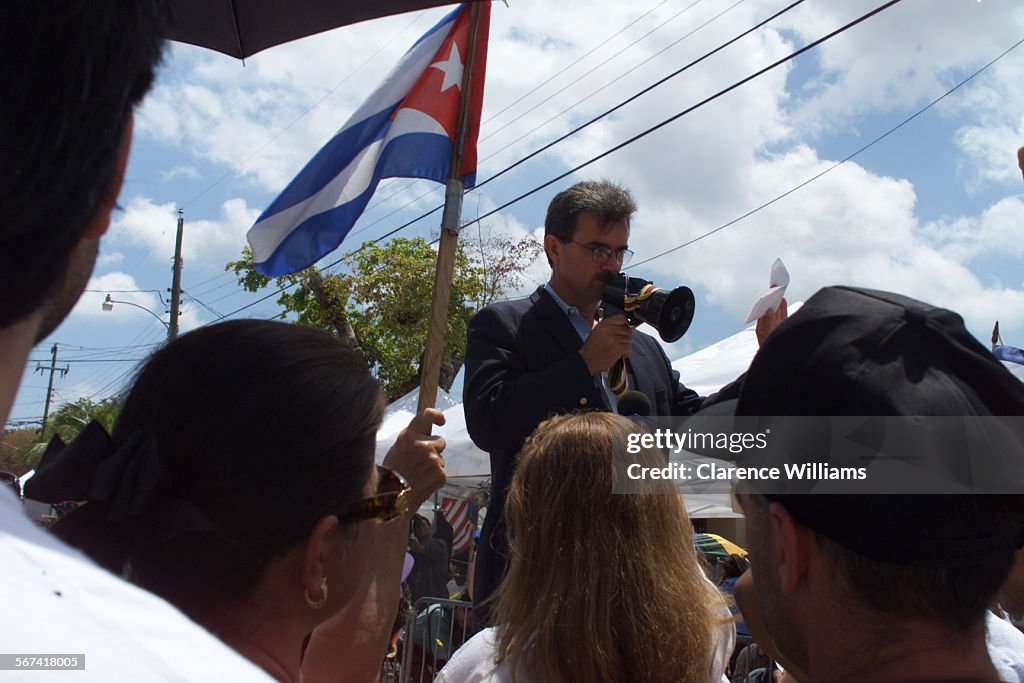 005981.NA.0407.Elian.b.1Ramon Saul Sanchez, leader of the antiCastro Democracy Movement, adresses