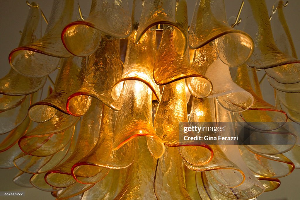 PALM SPRINGS, CA - JANUARY 29, 2014: A Mazzega Murano glass chandelier, circa 1960's, purchased from