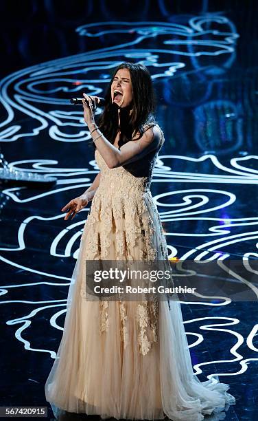 March 2, 2014 Idina Menzel performs sings "Let It Go" from the animated movie, Frozen, during the telecast of the 86th Annual Academy Awards on...
