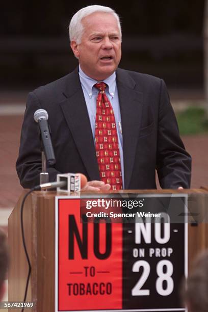 Ventura County District Attorney Michael Bradbury speaking at Get out the vote rally sponsored by Kathy Long and other opponents of Prop. 28, which...