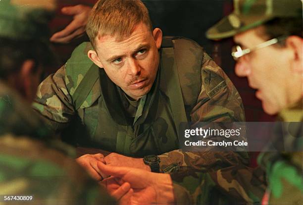 Ljeskovac,Bosnia; Capt. James J. Love,age meets with Serbian Capt. Milan Josic concerning the withdraw of Serbian troops from the zone of seperation...
