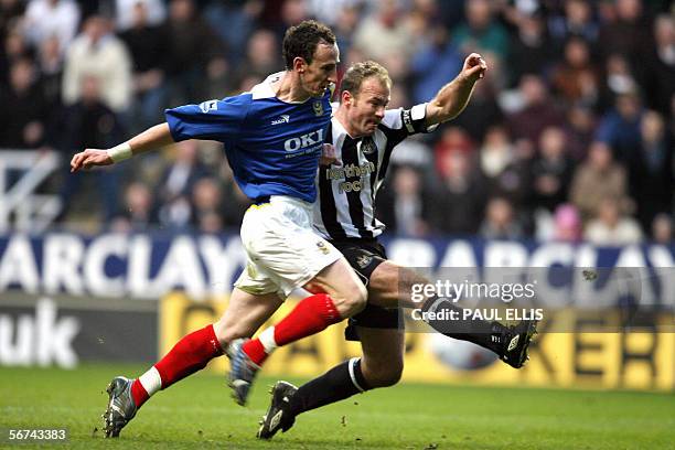 Newcastle United's Alan Shearer scores to break Newcastle legend Jackie Milburn's goalscoring record during their English Premiership soccer match...