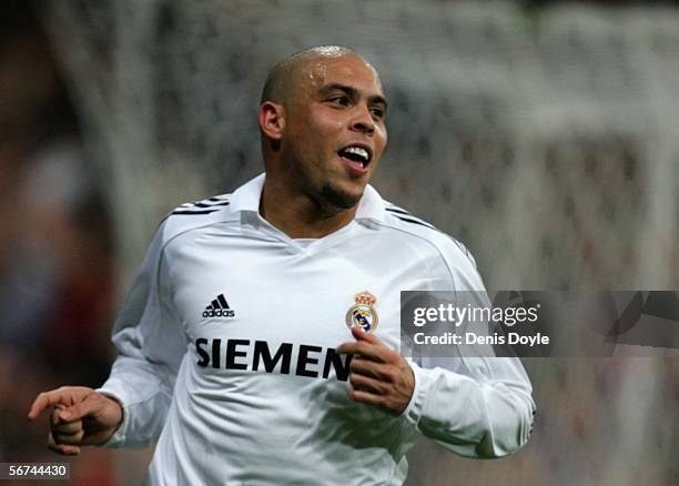 Ronaldo of Real Madrid celebrates his goal during the Primera Liga match between Real Madrid and Espanyol at the Santiago Bernabeu stadium on...