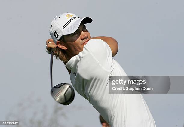 Camilo Villegas of Columbia hits his tee shot on the seventh hole during the third round of the FBR Open on February 4, 2006 at the TPC of Scottsdale...