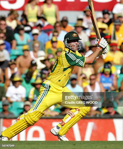 Australia's Damien Martyn plays a cut shot during the one-day triangular series match against South Africa in Sydney, 05 February 2006. Australia...
