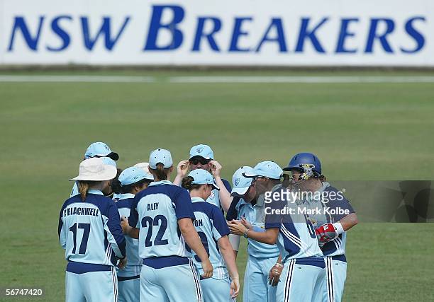 The NSW Breakers celebrate after taking a wicket during the 3rd Final between the New South Wales Breakers and Queensland at North Sydney Oval...
