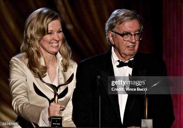 Writers Diana Ossana and Larry McMurtry accept the Theatrical Adapted Screenplay award onstage during the 2006 Writers Guild Awards held at The...