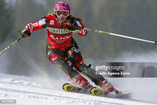 Janica Kostelic of Croatia competes during the FIS Skiing World Cup, Women's Slalom on February 5, 2006 in Ofterschwang, Germany.