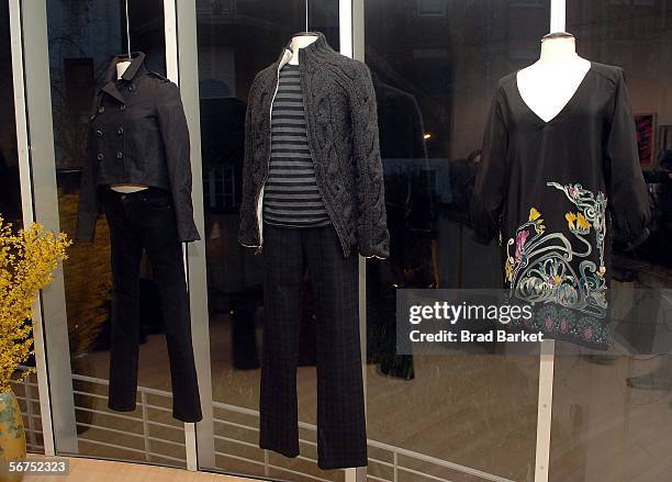 Clothing hangs on display at the Edun Fall 2006 Presentation during Olympus Fashion Week February 5, 2006 in New York City.