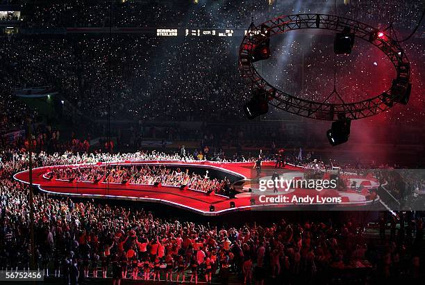 The Rolling Stones perform during the "Sprint Super Bowl XL Halftime Show" at Super Bowl XL between the Seattle Seahawks and the Pittsburgh Steelers...