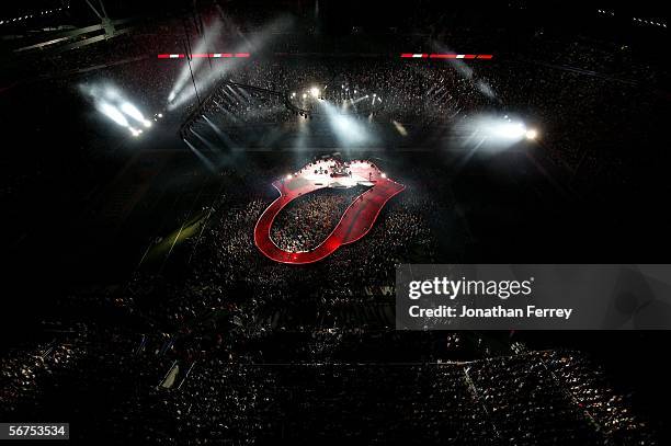 The Rolling Stones perform during the "Sprint Super Bowl XL Halftime Show" at Super Bowl XL between the Seattle Seahawks and the Pittsburgh Steelers...