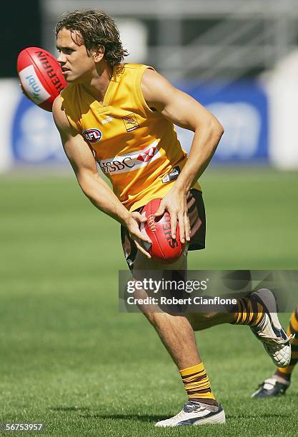 Mark Williams of the Hawks in action during a training session as part of the Hawthorn AFL Community Camp at Aurora Stadium February 6, 2006 in...