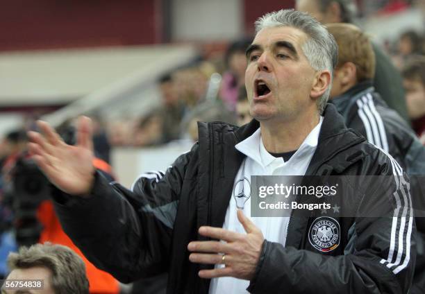 Team coach Frank Engel of Germany gestures during the men's Under 18 match between Germany and Russia at the International St. Petersburg Under 18...