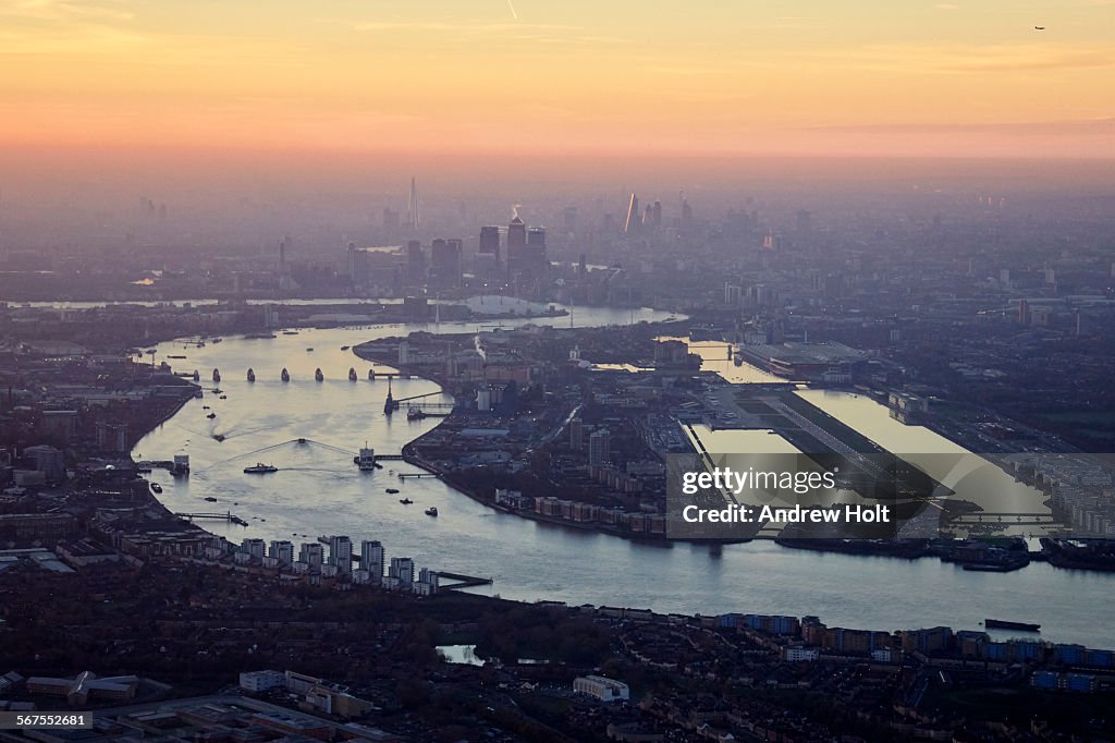 Aerial view West of Excel and London City Airport