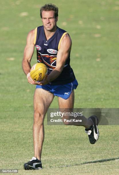 Chris Judd of the Eagles in action during a training session at the West Coast AFL Community Camp February 6, 2006 in Esperance, Australia.